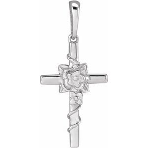 Sterling Silver Floral Cross Pendant