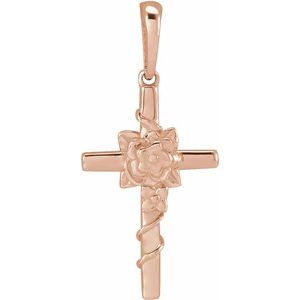 14K Rose Gold Floral Cross Pendant