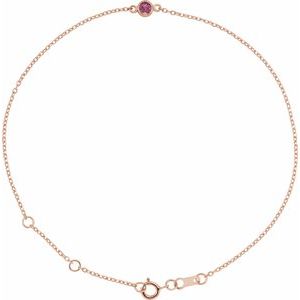 14K Rose Gold Natural Pink Tourmaline Bezel-Set Solitaire 6 1/2-7 1/2" Bracelet