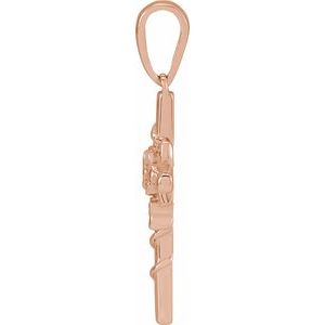 14K Rose Gold Floral Cross Pendant