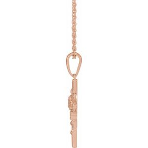 14K Rose Gold Floral Cross 16-18" Necklace