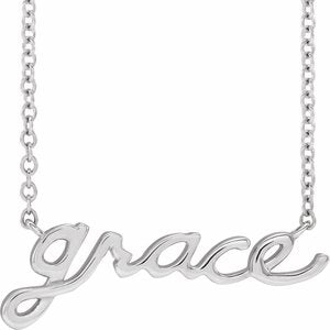 14K White Gold Lowercase Script Grace 18" Necklace