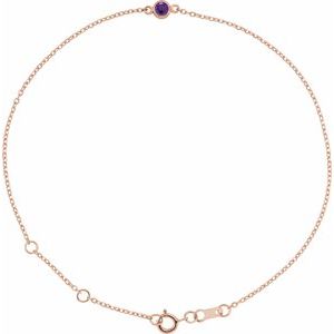 14K Rose Gold Natural Amethyst Bezel-Set Solitaire 6 1/2-7 1/2" Bracelet