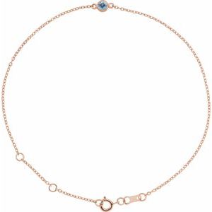 14K Rose Gold Natural Aquamarine Bezel-Set Solitaire 6 1/2-7 1/2" Bracelet