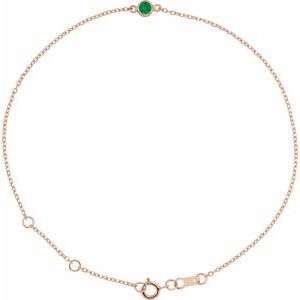 14K Rose Gold Lab-Grown Emerald Bezel-Set Solitaire 6 1/2-7 1/2" Bracelet