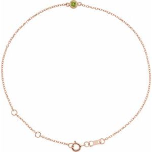 14K Rose Gold Natural Peridot Bezel-Set Solitaire 6 1/2-7 1/2" Bracelet