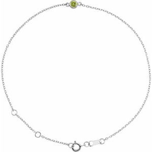Sterling Silver Natural Peridot Bezel-Set Solitaire 6 1/2-7 1/2" Bracelet
