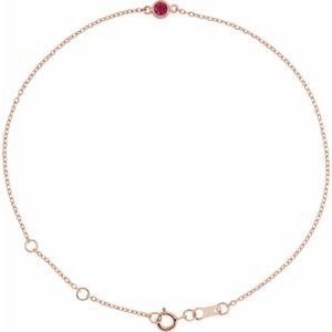 14K Rose Gold Natural Ruby Bezel-Set Solitaire 6 1/2-7 1/2" Bracelet