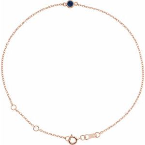 14K Rose Gold Lab-Grown Blue Sapphire Bezel-Set Solitaire 6 1/2-7 1/2" Bracelet