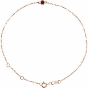 14K Rose Gold Natural Mozambique Garnet Bezel-Set Solitaire 6 1/2-7 1/2" Bracelet