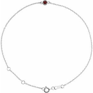 14K White Gold Natural Mozambique Garnet Bezel-Set Solitaire 6 1/2-7 1/2" Bracelet