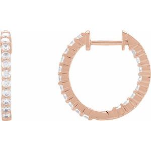 14K Rose Gold 3/4 CTW Natural Diamond Inside-Outside Hinged 17.2 mm Hoop Earrings