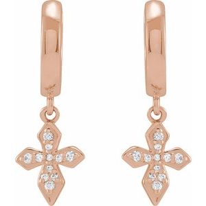 14K Rose Gold 1/10 CTW Natural Diamond Cross Hoop Earrings