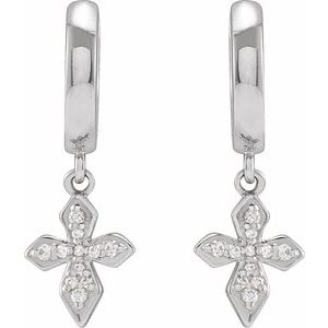 14K White Gold 1/10 CTW Natural Diamond Cross Hoop Earrings