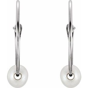 14K White Gold Cultured White Freshwater Pearl Youth Huggie Earrings