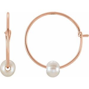 14K Rose Gold Cultured White Freshwater Pearl Youth Huggie Earrings