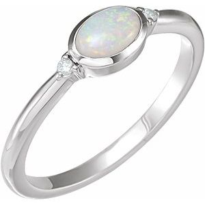 14K White Gold Natural White Opal & .03 CTW Natural Diamond Ring
