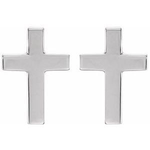 14K White Gold 10x6 mm Cross Earrings