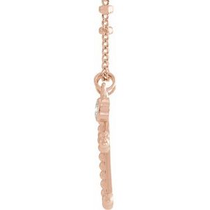 14K Rose Gold .06 CT Natural Diamond Beaded Cross 20" Necklace
