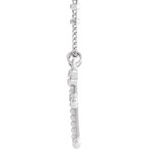 Sterling Silver .06 CT Natural Diamond Beaded Cross 20" Necklace