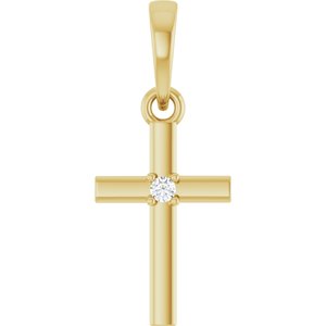 14K Yellow Gold .015 CT Natural Diamond Cross Pendant