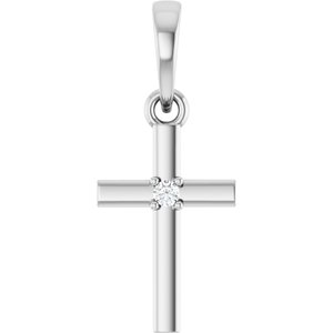 14K White Gold .015 CT Natural Diamond Cross Pendant