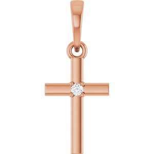 14K Rose Gold .015 CT Natural Diamond Cross Pendant