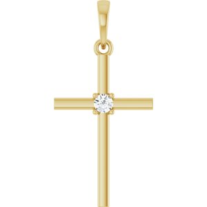 14K Yellow Gold .06 CT Natural Diamond Cross Pendant
