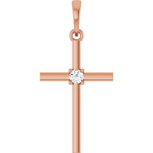 14K Rose Gold .06 CT Natural Diamond Cross Pendant