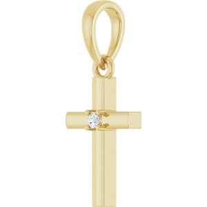 14K Yellow Gold .015 CT Natural Diamond Cross Pendant