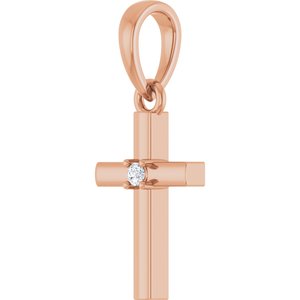 14K Rose Gold .015 CT Natural Diamond Cross Pendant
