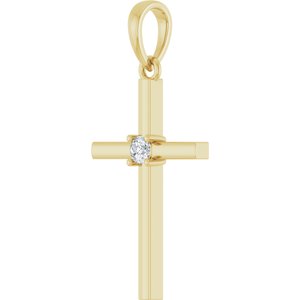 14K Yellow Gold .06 CT Natural Diamond Cross Pendant