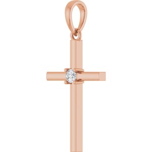 14K Rose Gold .06 CT Natural Diamond Cross Pendant