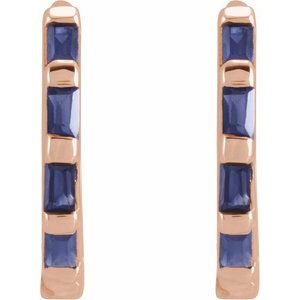14K Rose Gold Natural Blue Sapphire Huggie Earrings