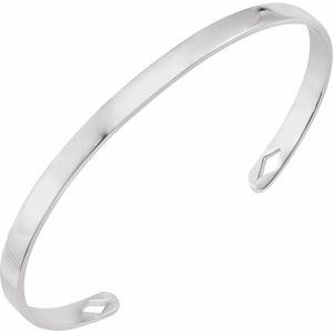 14K White Engravable Diamond Pierced Cuff 7" Bracelet