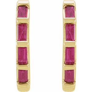 14K Yellow Gold Natural Ruby Huggie Earrings