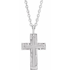 14K White Gold Textured Cross 18" Necklace