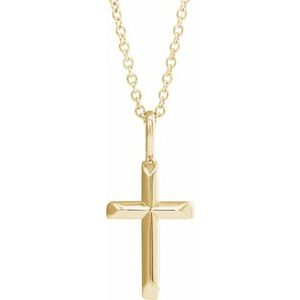 14K Yellow Gold Knife-Edge Cross 16-18" Necklace