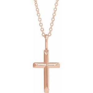 14K Rose Gold Knife-Edge Cross 16-18" Necklace