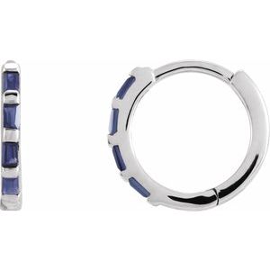 14K White Gold Natural Blue Sapphire Huggie Earrings