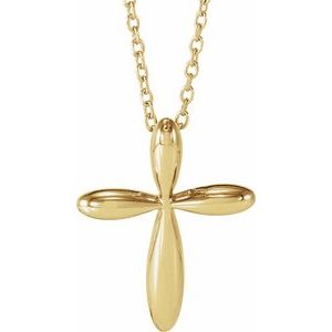 14K Yellow Gold 17x13 mm Cross 16-18" Necklace