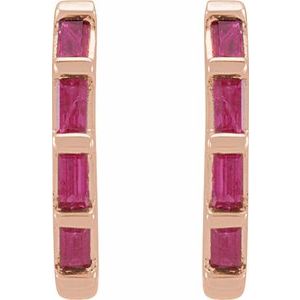 14K Rose Gold  Natural Ruby Huggie Earrings