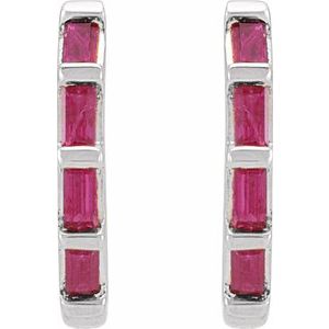 14K White Gold Natural Ruby Huggie Earrings