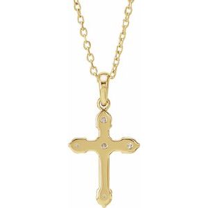14K Yellow Gold 1/6 CTW Natural Diamond Cross 16-18" Necklace