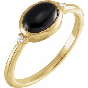 14K Yellow Gold10x8 mm Round Natural Black Onyx & .03 CTW Natural Diamond Ring