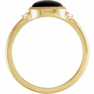 14K Yellow Gold10x8 mm Round Natural Black Onyx & .03 CTW Natural Diamond Ring