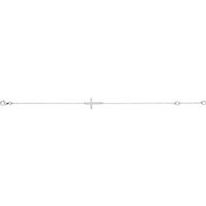 14K White Gold 1/5 CTW Natural Diamond Sideways Cross 7-8" Bracelet