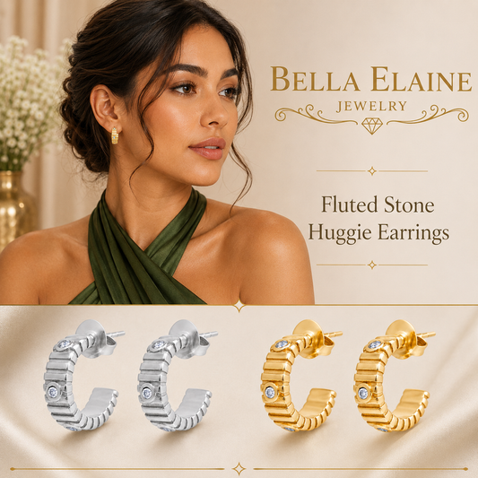 Fluted Stone Huggie Earrings