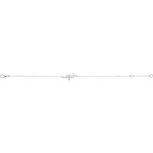 Sterling Silver Imitation Cubic Zirconia Double Sideways Cross 16-18" Necklace