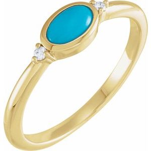 14K Yellow Gold Natural Turquoise & .03 CTW Natural Diamond Ring
